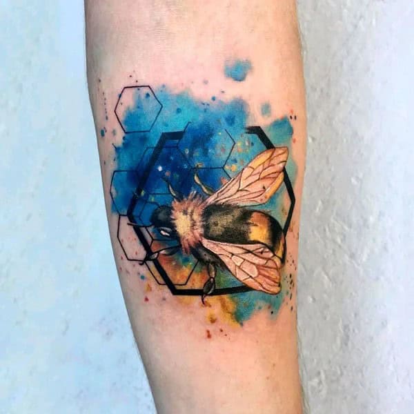 Watercolor/Technicolor Bee Tattoo