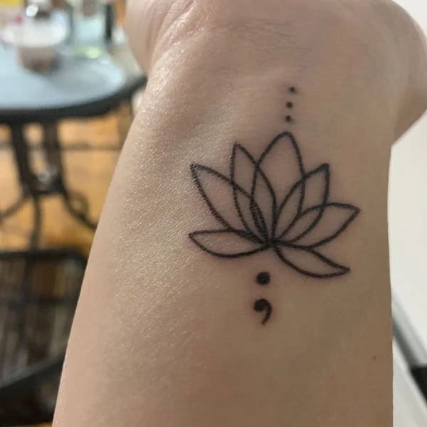 Lotus Flower Semicolon Tattoo