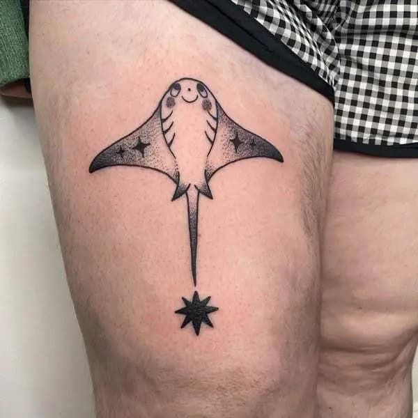 Stingray Thigh Tattoo