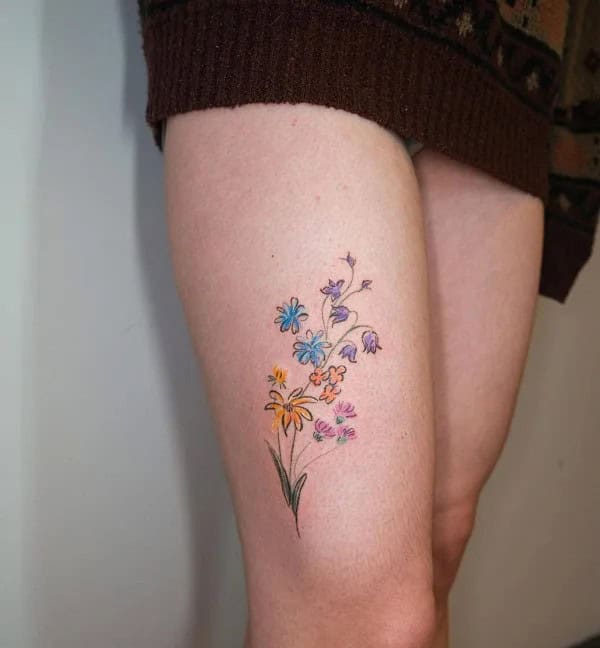 Wildflower Thigh Tattoo