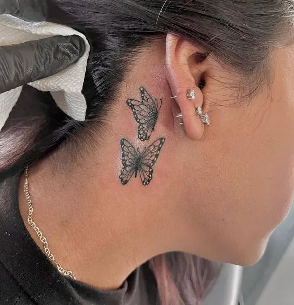 Watercolor Butterfly Tattoo Behind The Ear