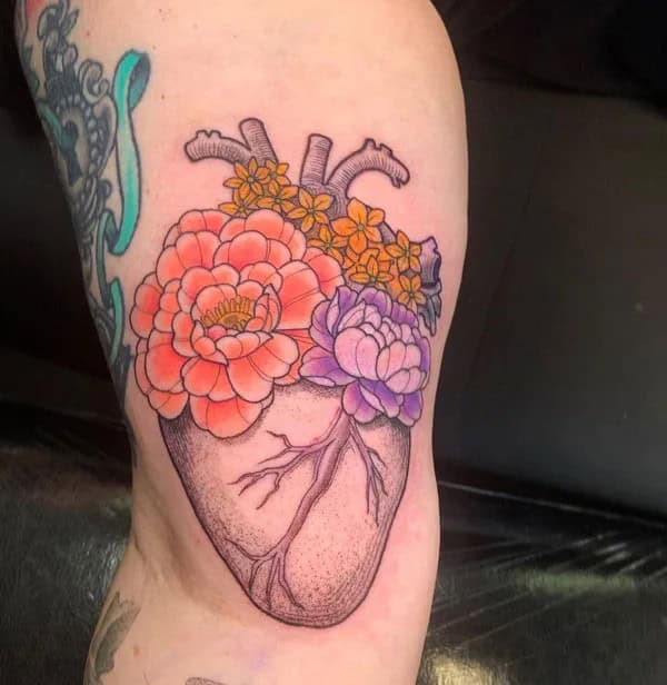 Anatomical Heart Tattoo On Chest