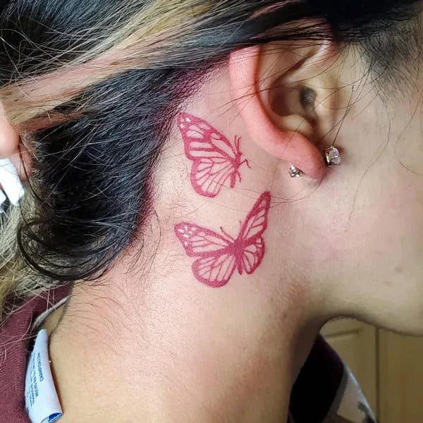 Watercolor Butterfly Tattoo Behind The Ear