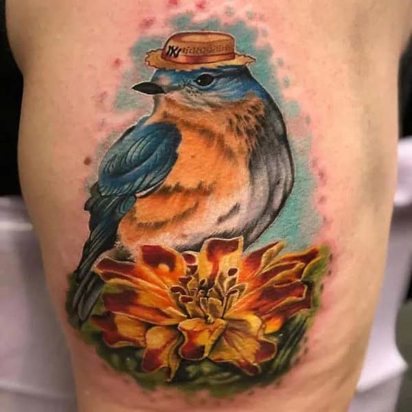 Marigold and Bird Tattoo