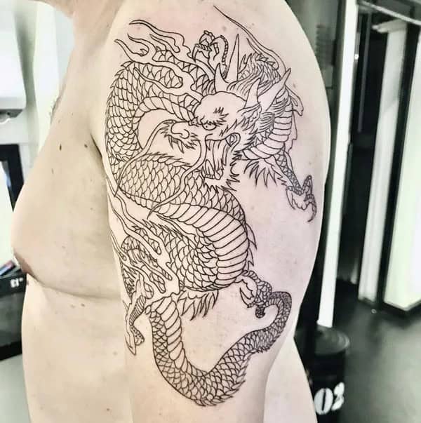 Chinese Dragon Fine-line Tattoo