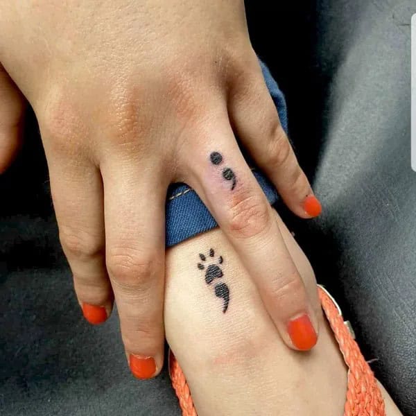 Semicolon Tattoo on Finger