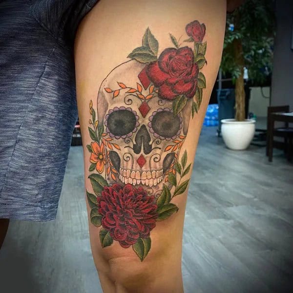 Sugar Skull Tattoo with Flower