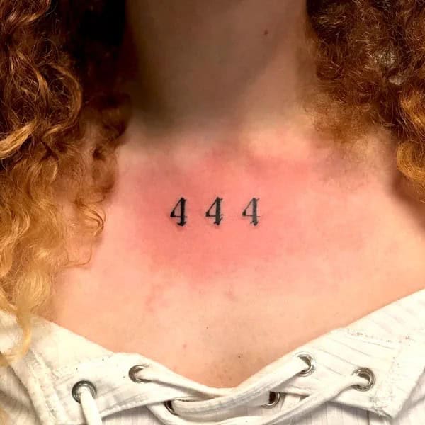 444 Tattoo On Under Throat