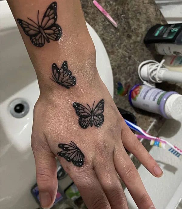 Semicolon Butterfly Hand Tattoo