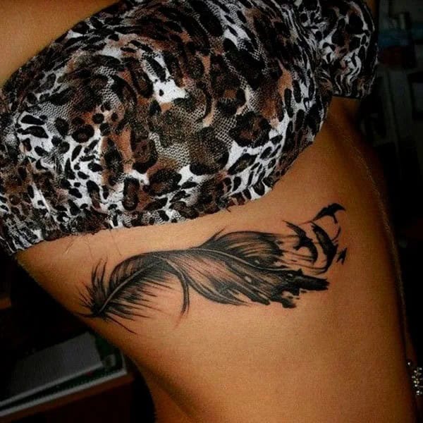 Feather Tattoo Under Breast