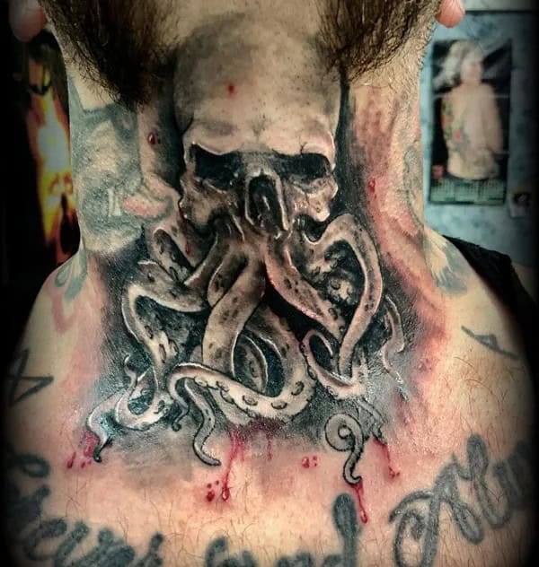 Kraken Front Neck Tattoo