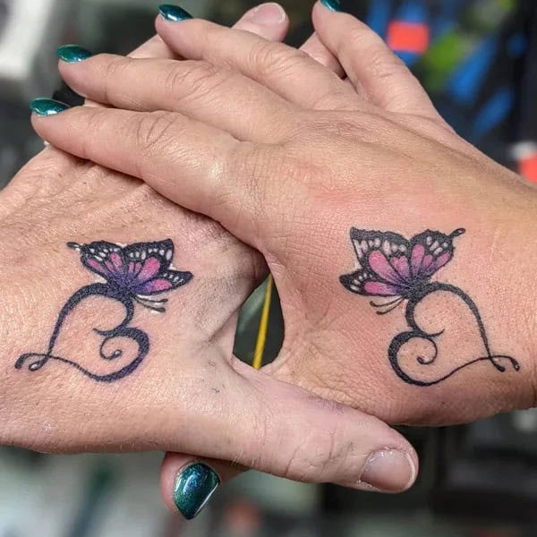 Matching Butterfly Hand Tattoo