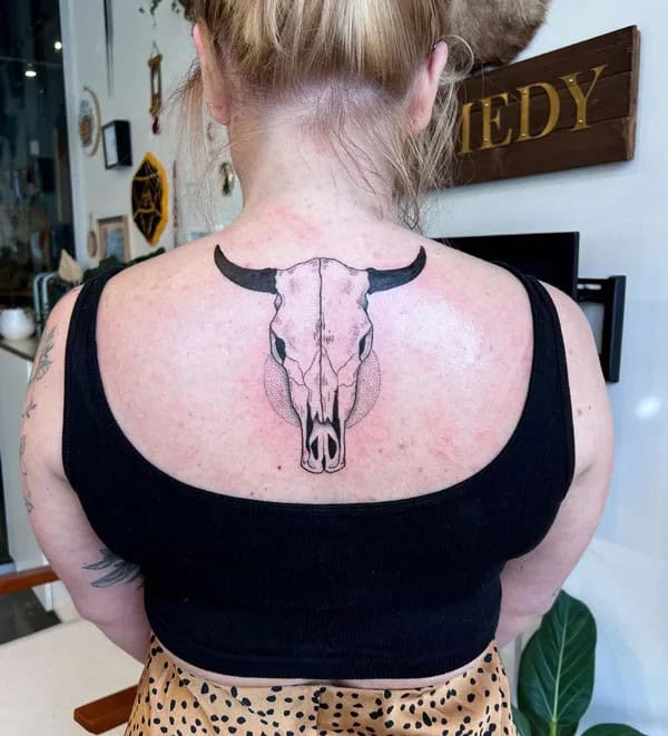 Bull Skull Back Tattoo