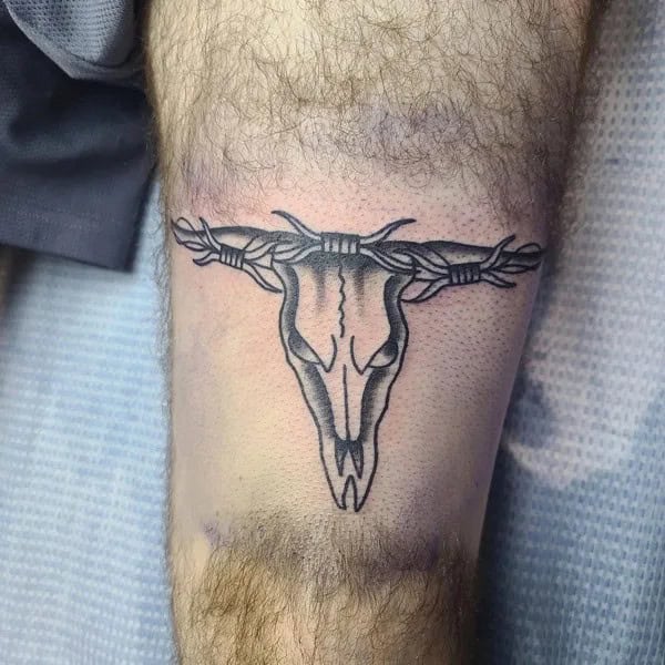 Barbed Wire Bull Skull Tattoo