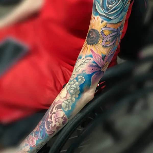 Watercolor Flower Sleeve Tattoo