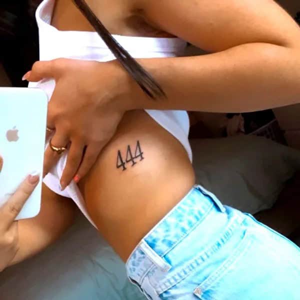 444 Tattoo On Side Belly