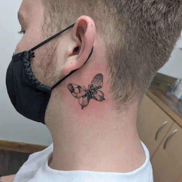 Watercolor Butterfly Tattoo Behind The Ear