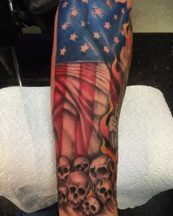 Skull American Flag Tattoo