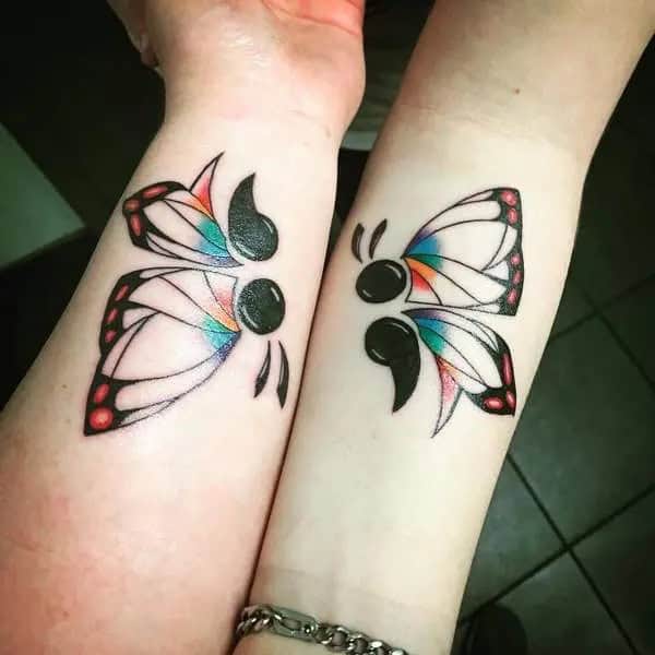 Matching Semicolon Butterfly Tattoo