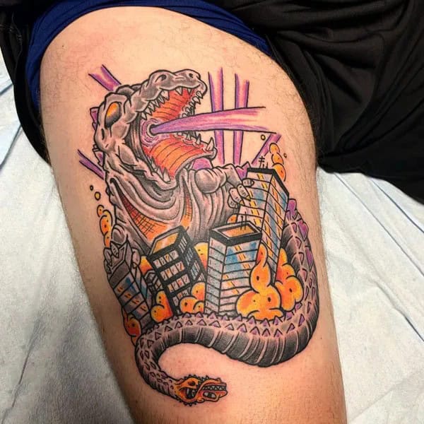 Godzilla vs Ghidorah tattoo