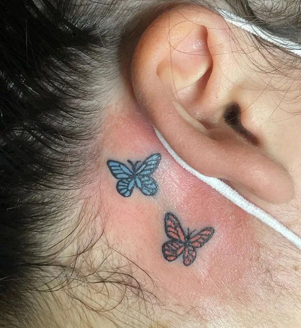 Watercolor Butterfly Tattoo Behind The Ear