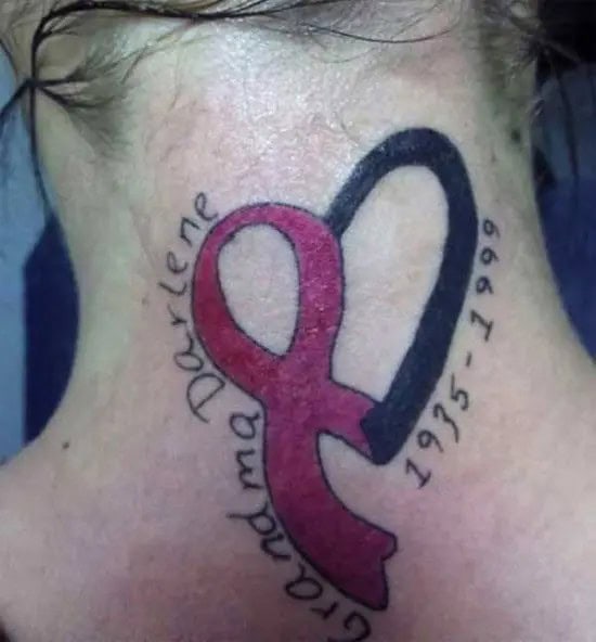 Ribbon Heart Tattoo on Neck