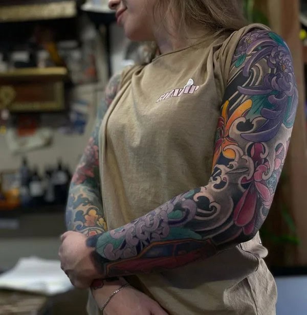 Japanese Flower Sleeve Tattoo