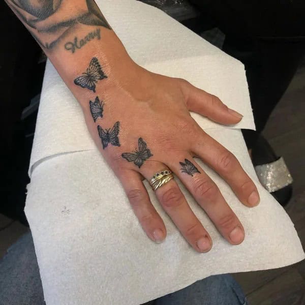 Semicolon Butterfly Hand Tattoo