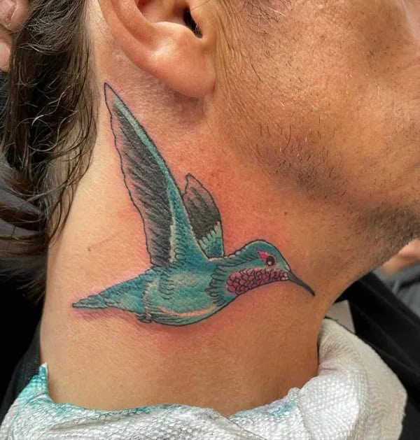 Hummingbird Neck Tattoo