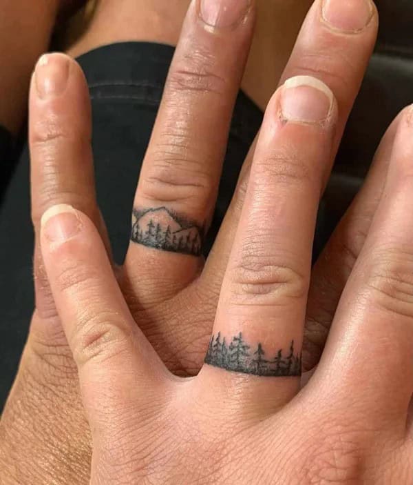 Pine Tree Wedding Ring Tattoo