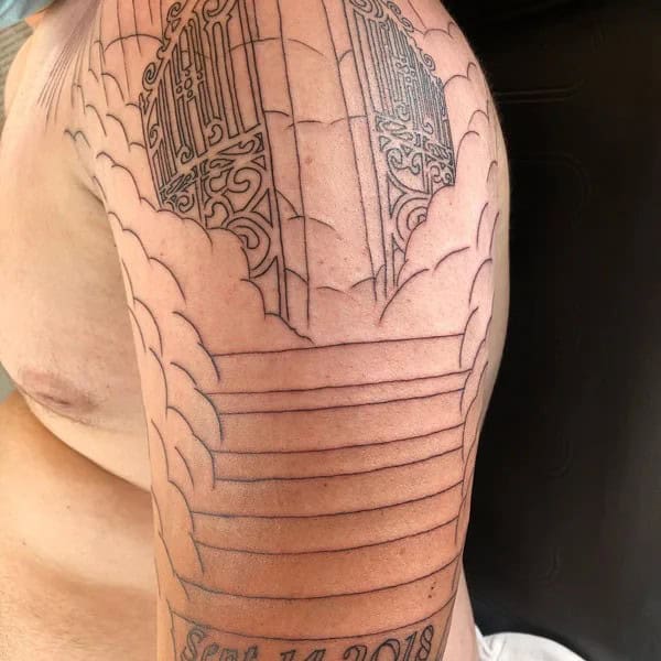 Fine Line Gates of Heaven Tattoo