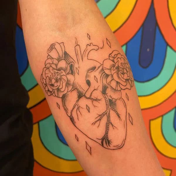 Anatomical Heart Tattoo On Chest