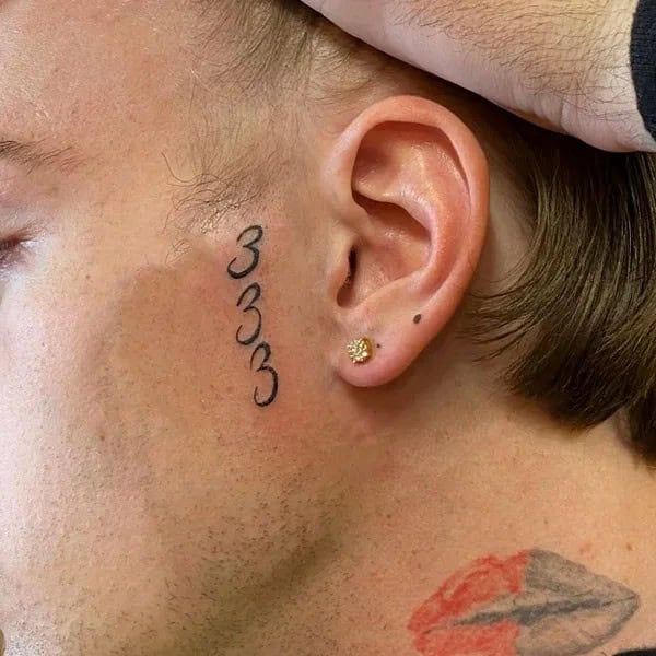 333 Behind The Neck Tattoo