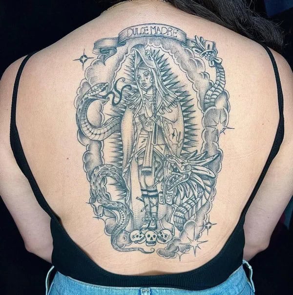 Virgin Mary Back Tattoo