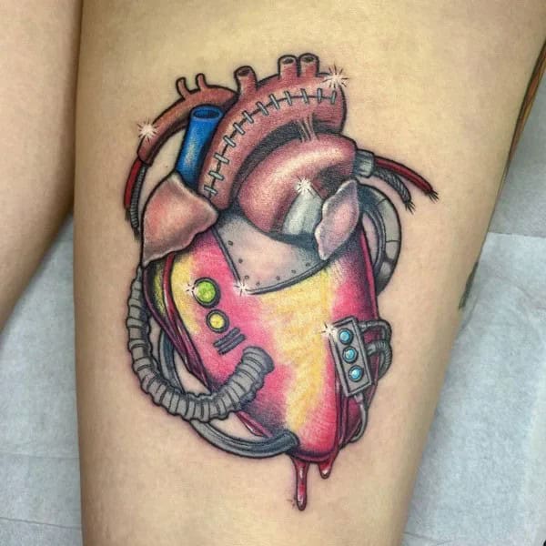 Anatomical Heart Tattoo On Chest