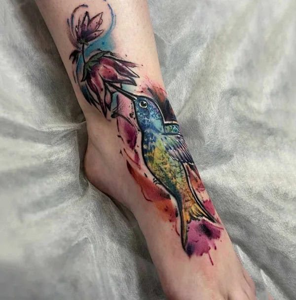 Hummingbird Foot Tattoo