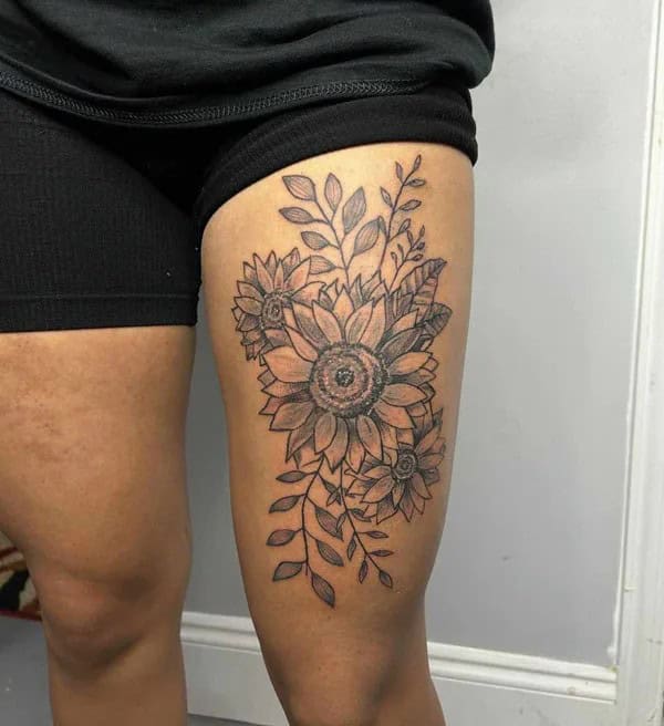 Sunflower Thigh Tattoo