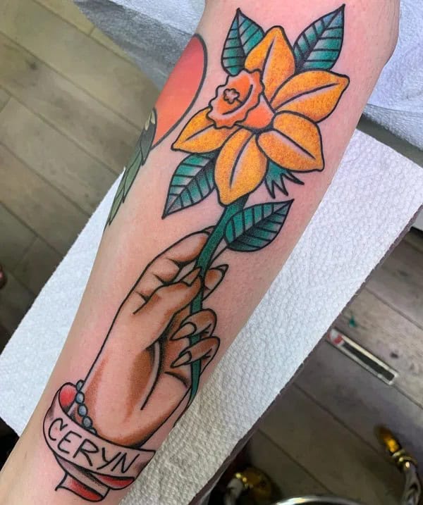 Traditional March Birth Flower Tattoo