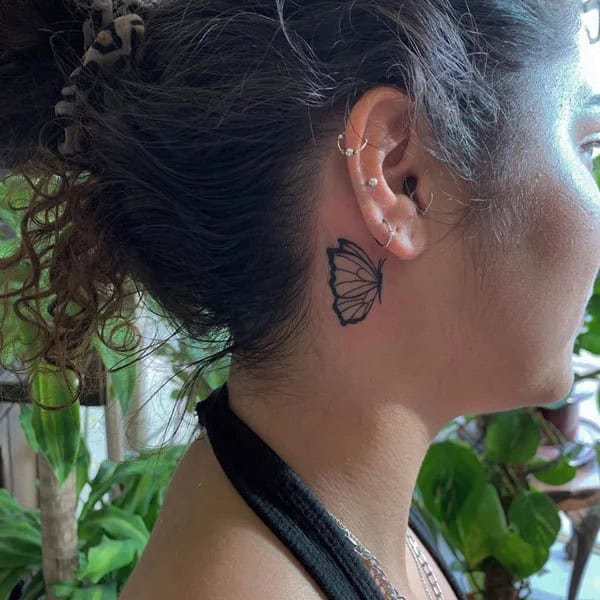 Watercolor Butterfly Tattoo Behind The Ear