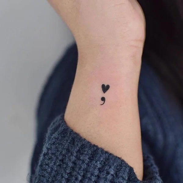 Semicolon Heart Tattoo