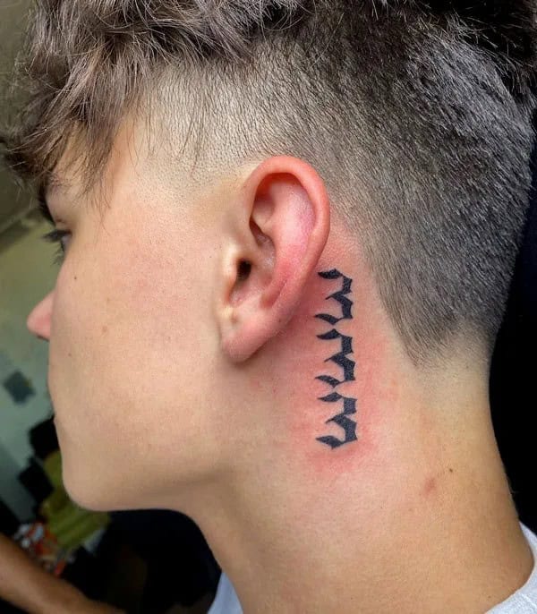 333 Behind The Neck Tattoo