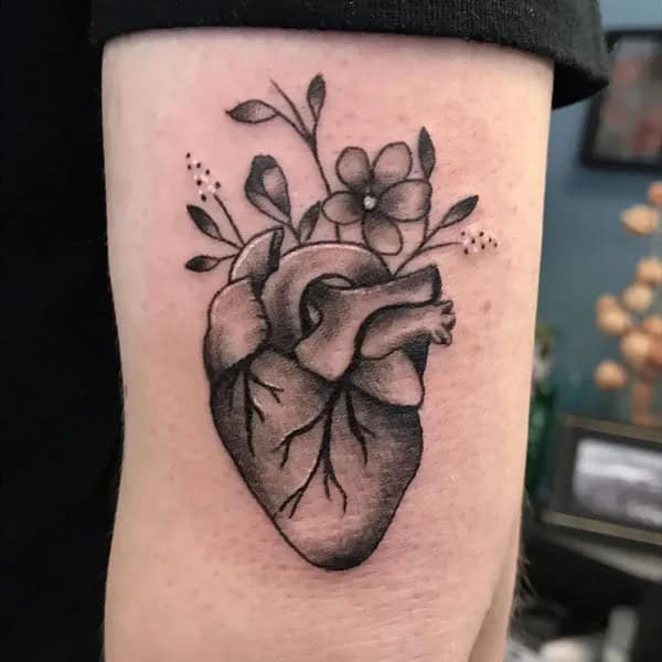 Anatomical Heart Tattoo On Chest