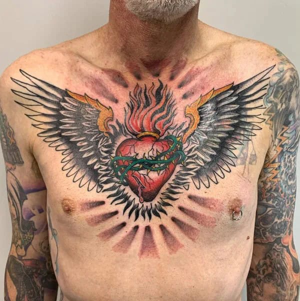 Sacred Heart Chest Tattoo