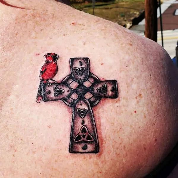 Cardinal And Celtic Cross Tattoo