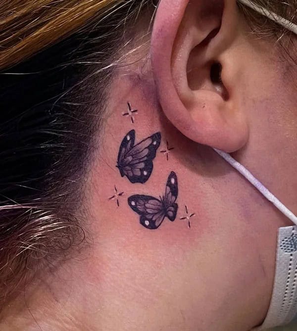 Watercolor Butterfly Tattoo Behind The Ear