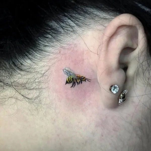 Bee Tattoo Behind Ear