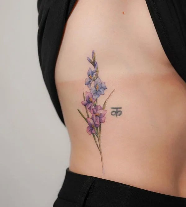 August Birth Flower Ribs Tattoo