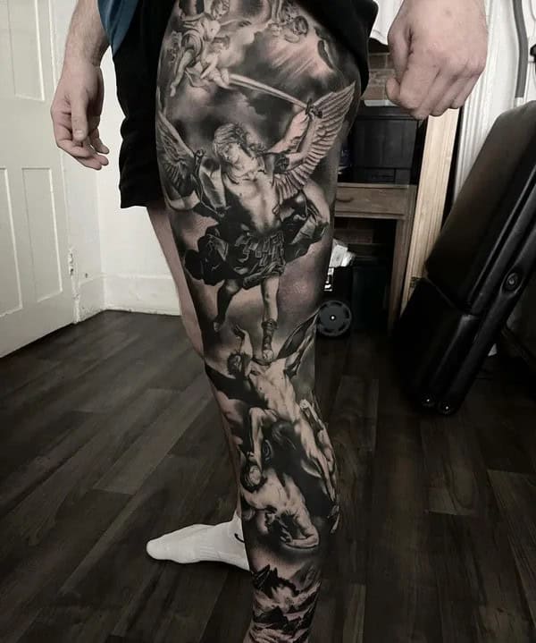 Greek Leg Sleeve Tattoo