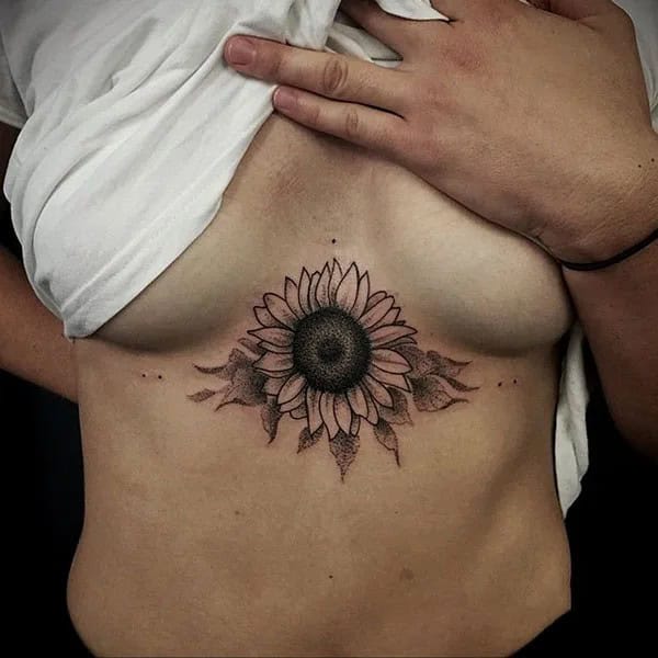 Sunflower Tattoo Under Breast