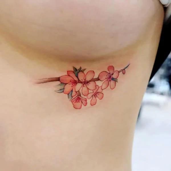 Cherry Blossom Under Breast Tattoo